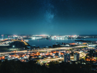 Twin Ports Interchange at night