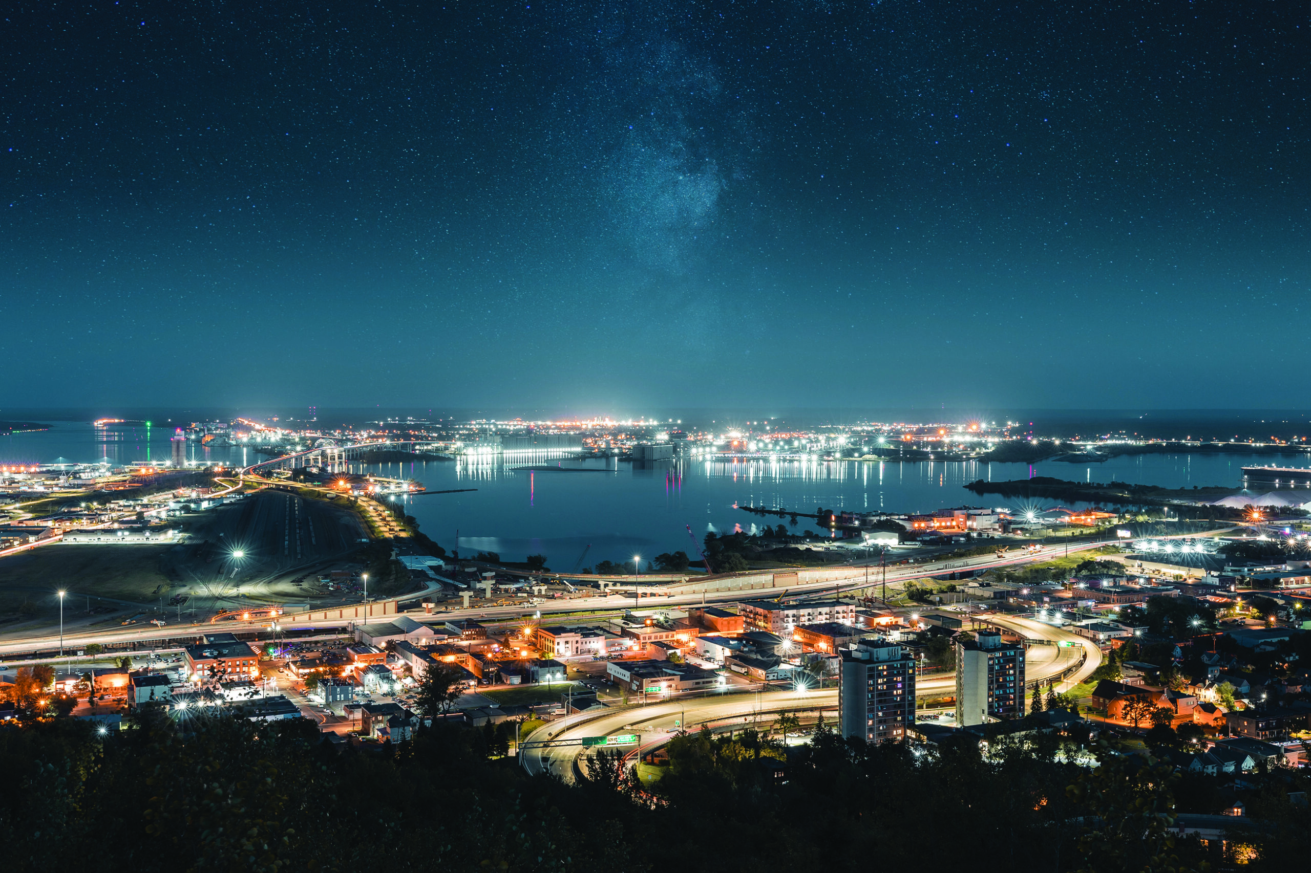 Twin Ports Interchange at night