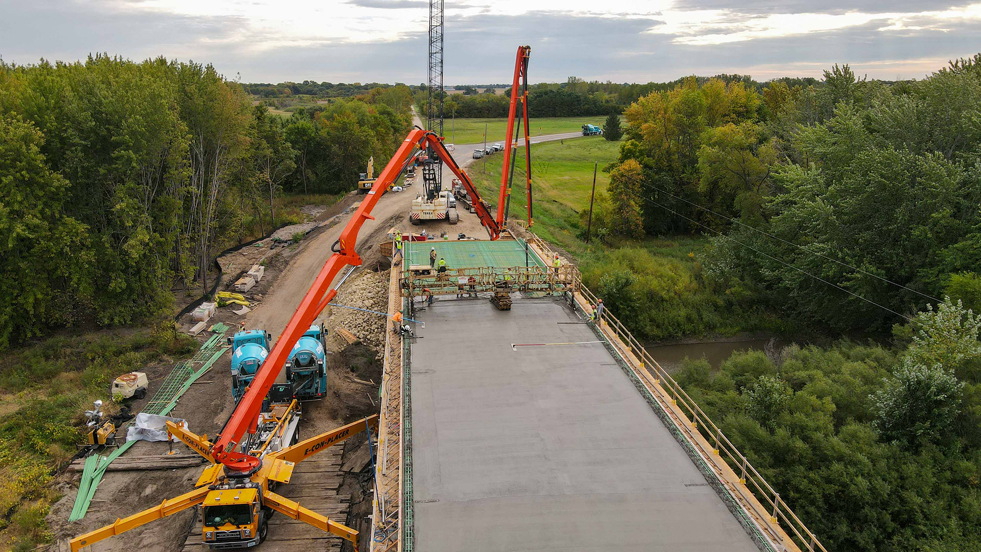 Aerial of bridge construction