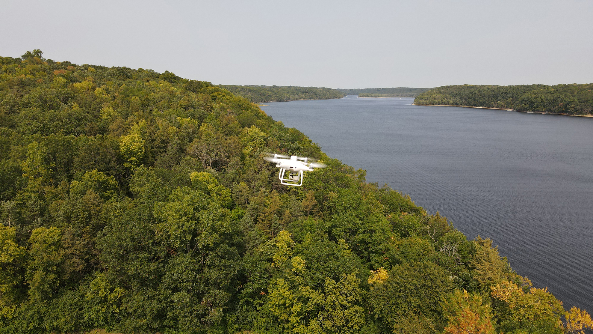 Drone scanning a shoreline