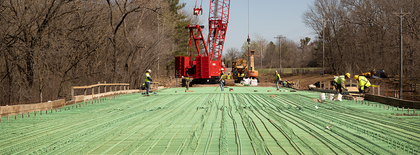 Bridge construction with crane