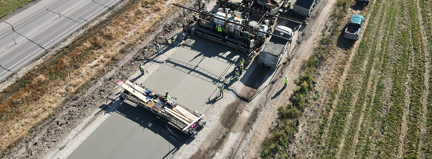 Aerial view of highway construction