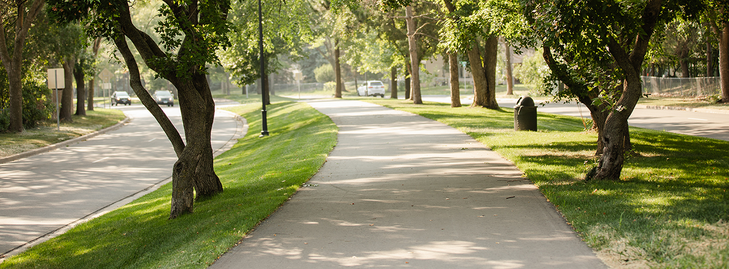 Road with a separted bike and walking path