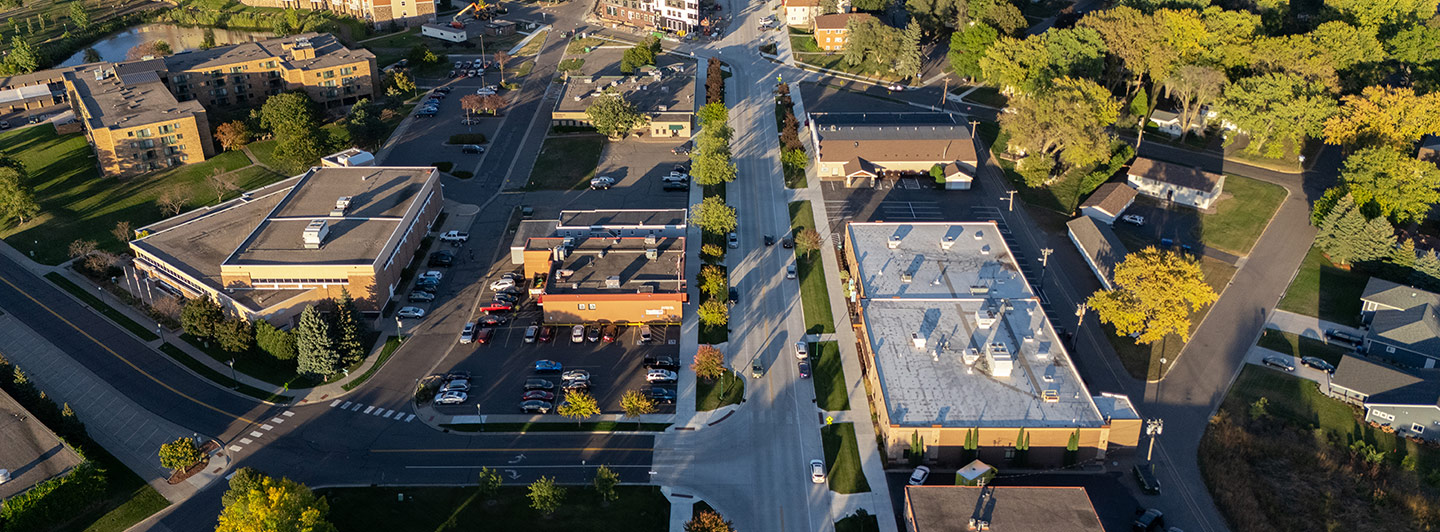 Aerial of urban neighborhood