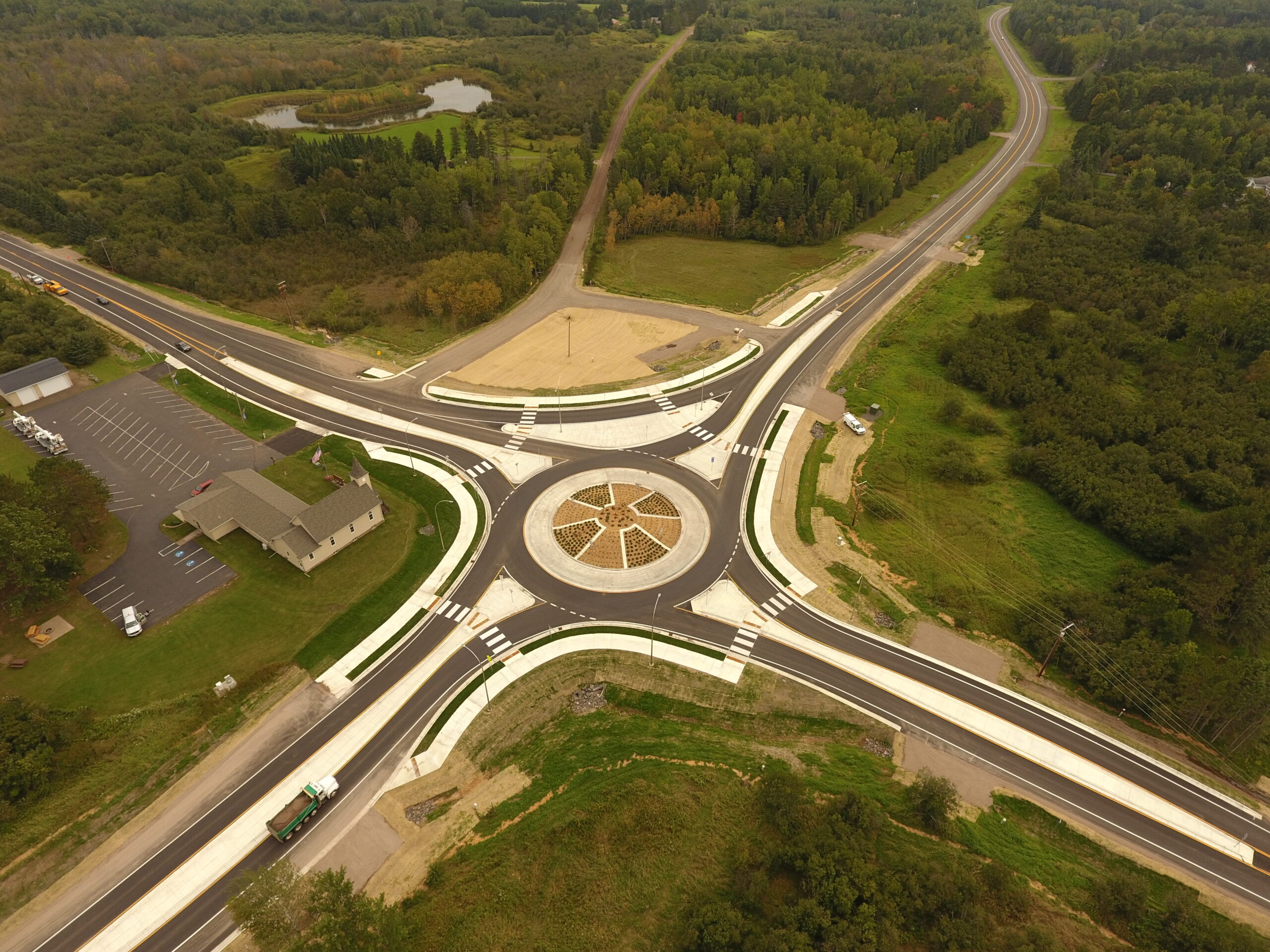 Aerial view of a roundabout