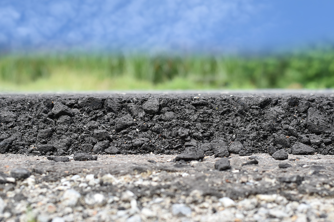 Side view of asphalt road pavement