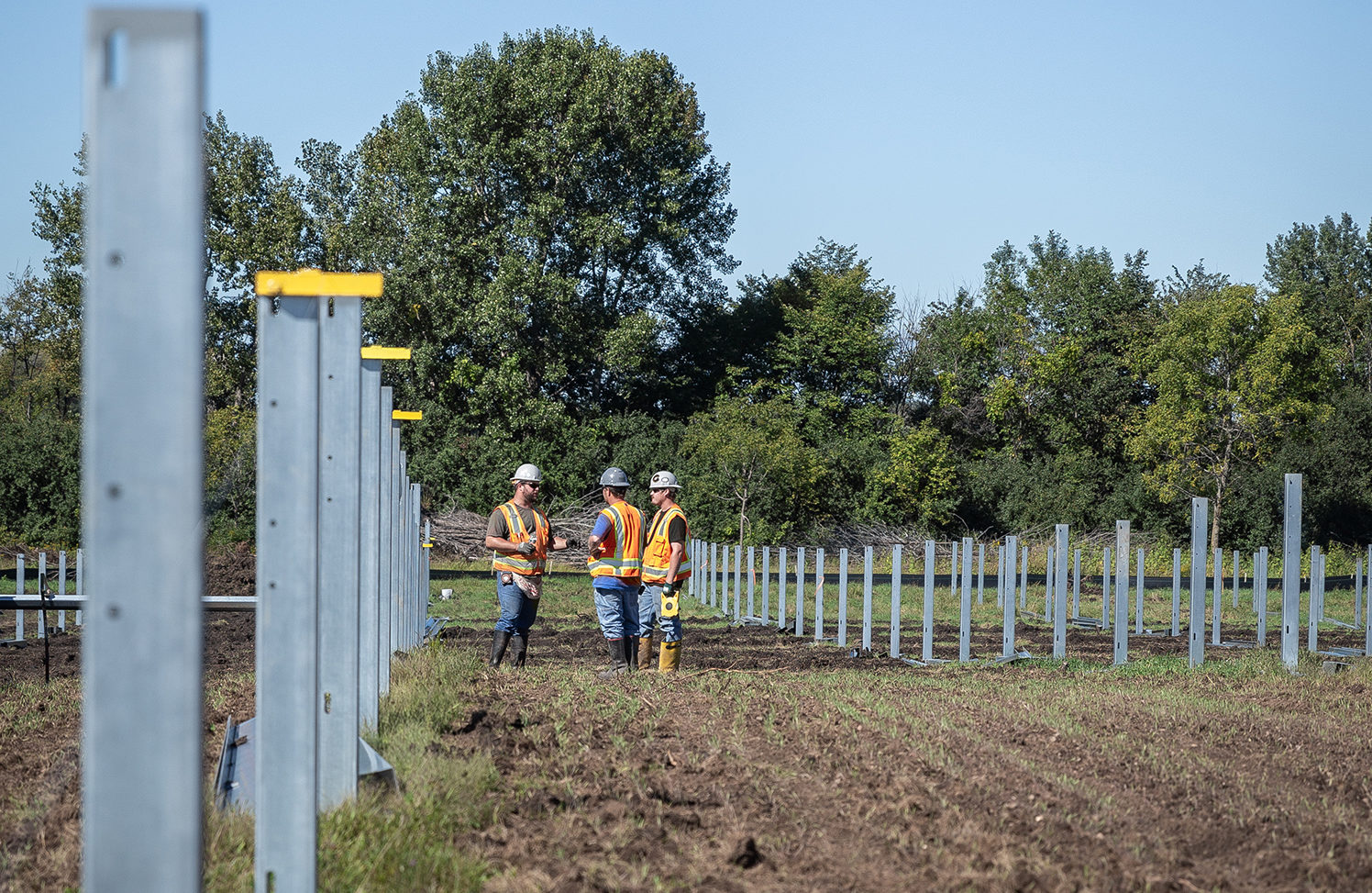 Construction workers discussing