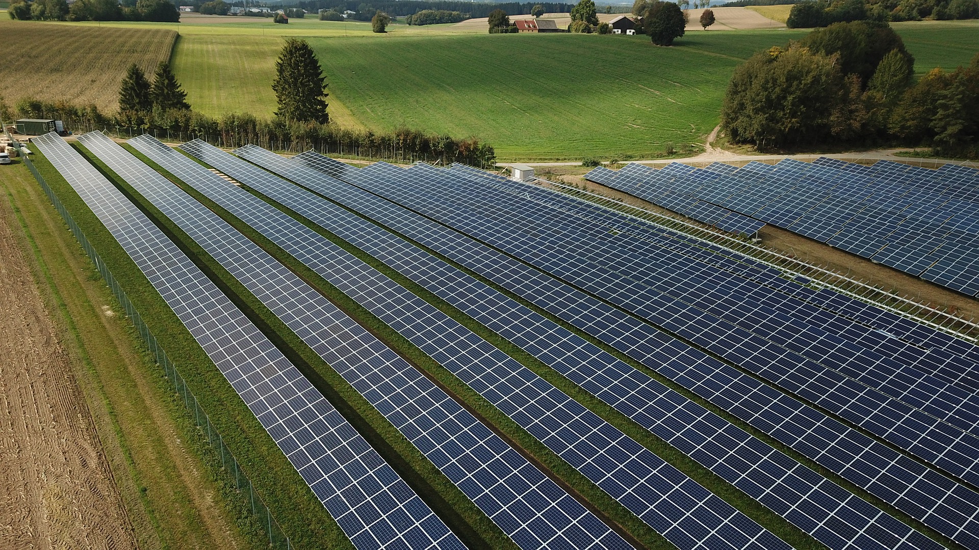 Solar panels in a farm field