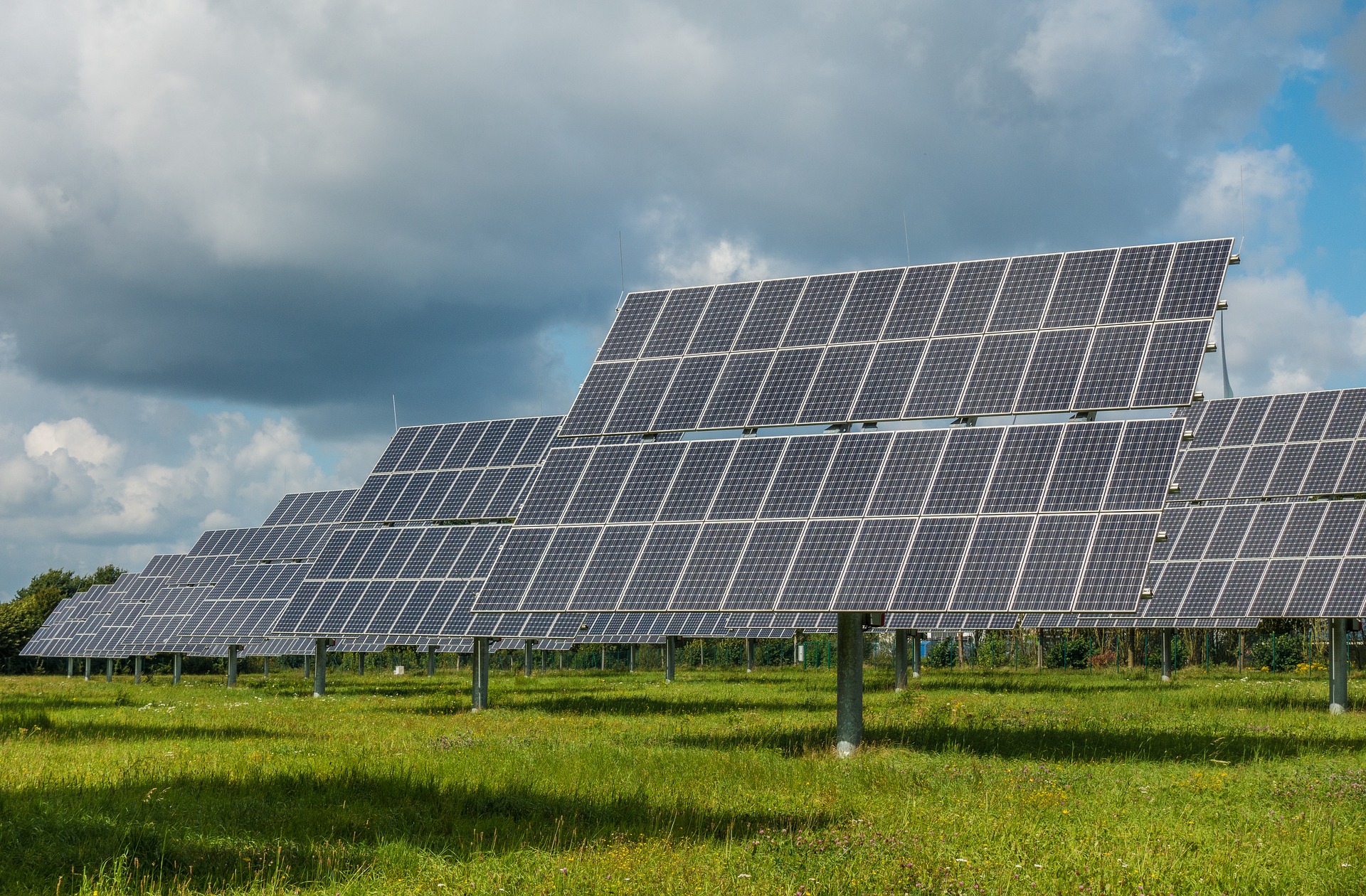 Solar panels on a cloudy day