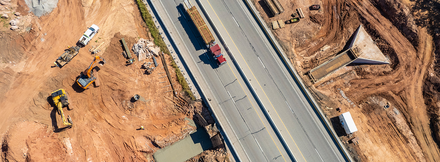 Aeriel view of construction of a highway