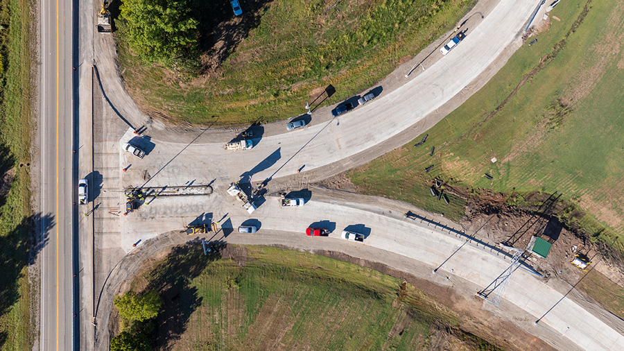 Aeriel view of a road intersection
