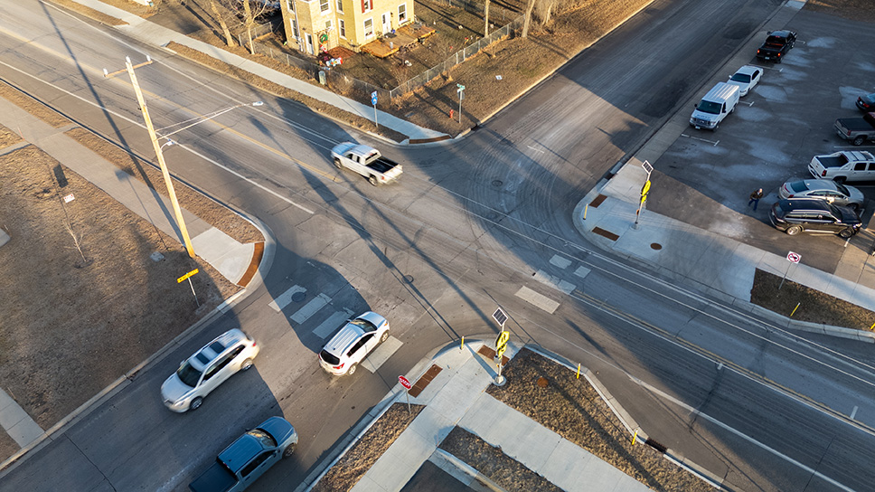 Aerial view of an street intersection
