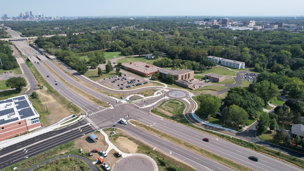 Aeriel view of highway 55 and douglas ave intersection in golden valley, MN.