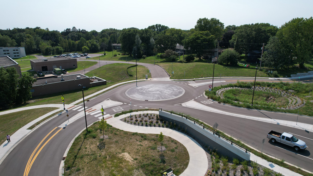 Aeriel view of highway 55 and douglas ave intersection in golden valley, MN.