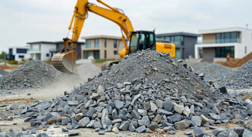 Excavation and site preparation activities at a residential development, where soil and rock conditions influence grading, drainage, and foundation design.