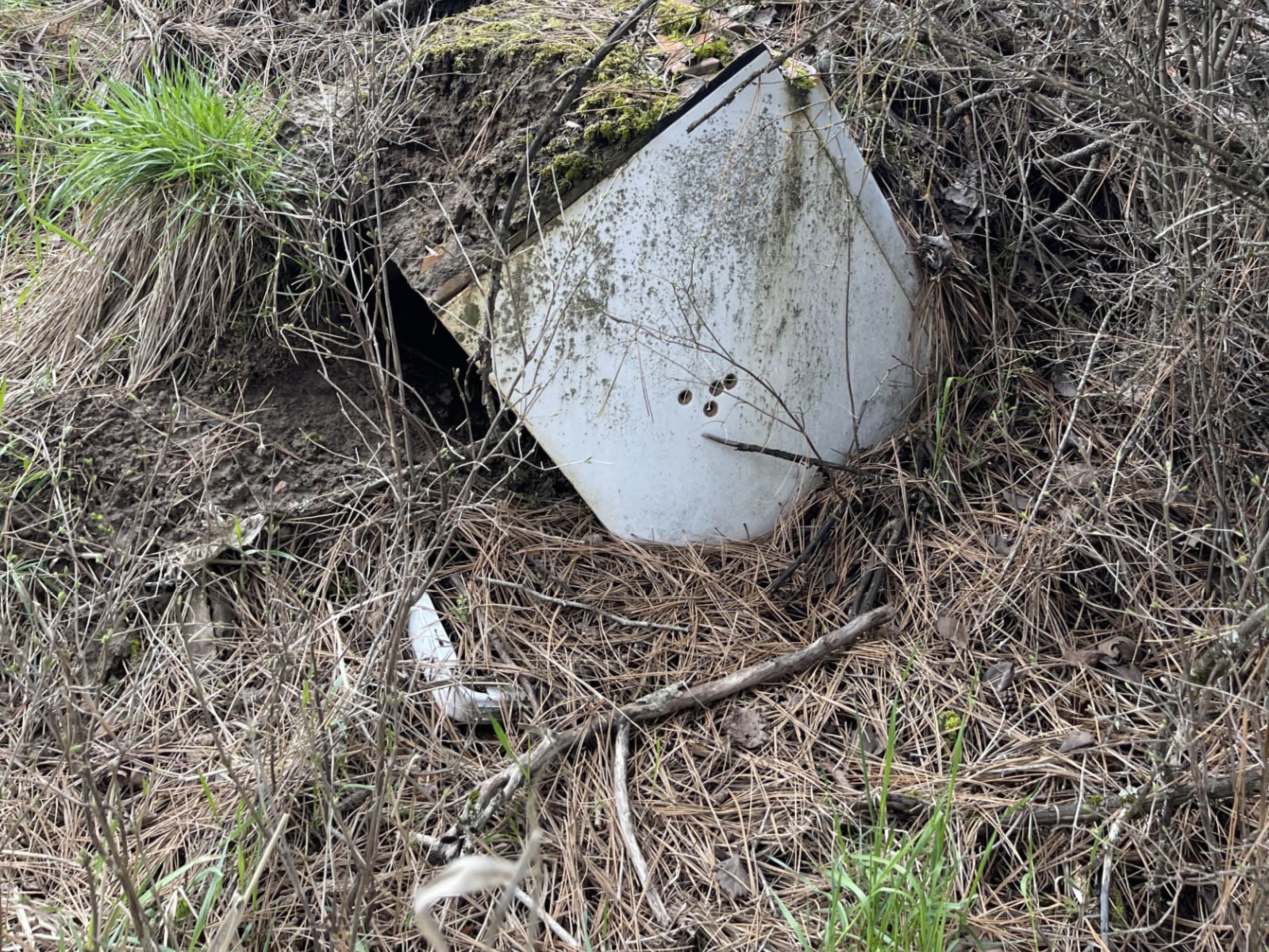 An old container found in a forest setting during a brownfields project.